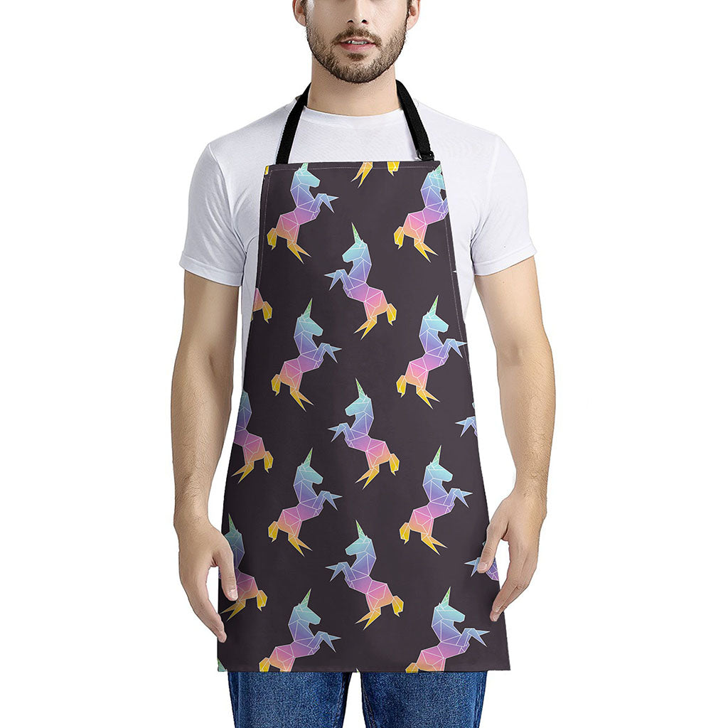 Rainbow Origami Unicorn Pattern Print Apron