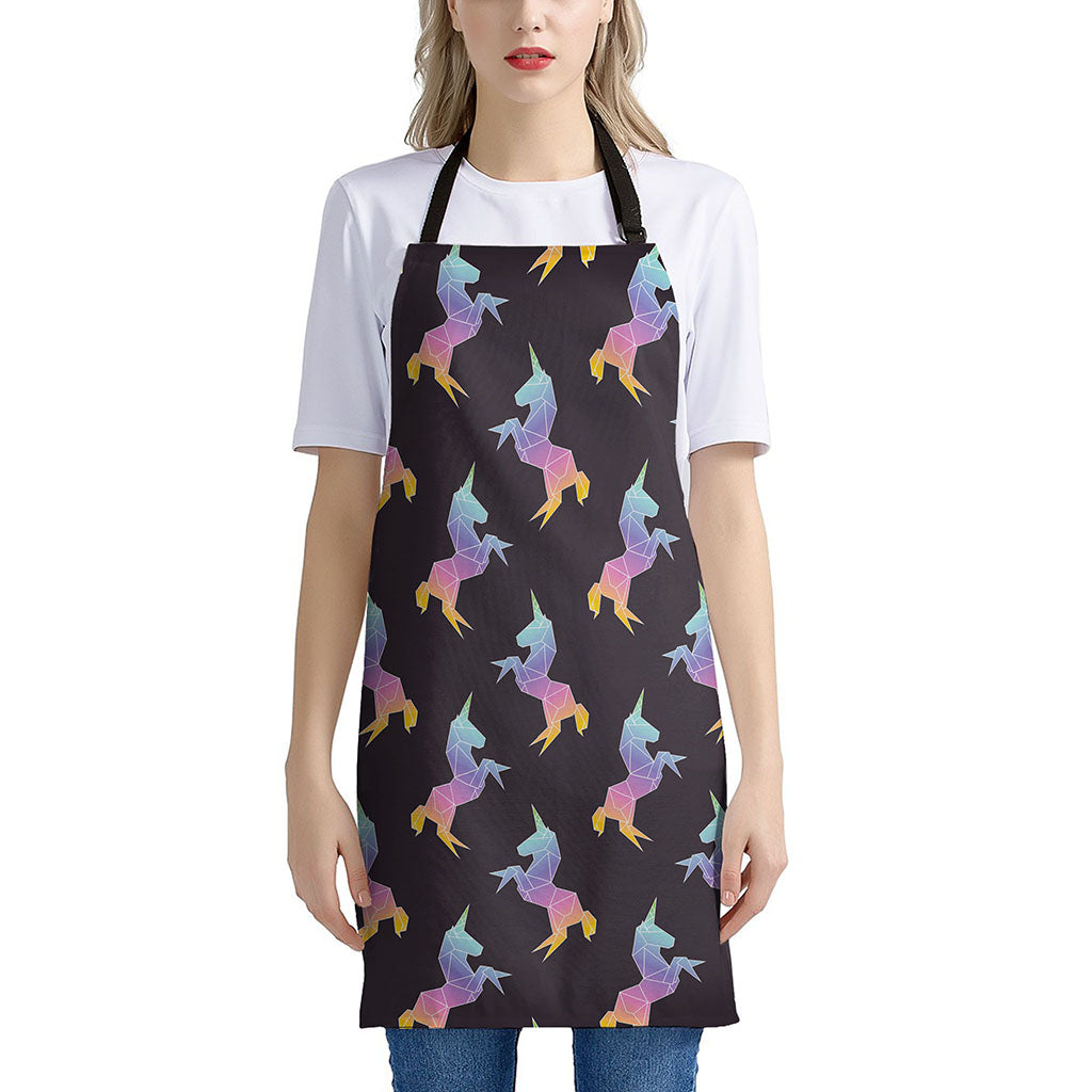 Rainbow Origami Unicorn Pattern Print Apron