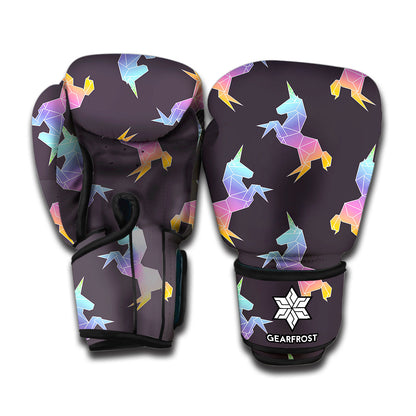 Rainbow Origami Unicorn Pattern Print Boxing Gloves
