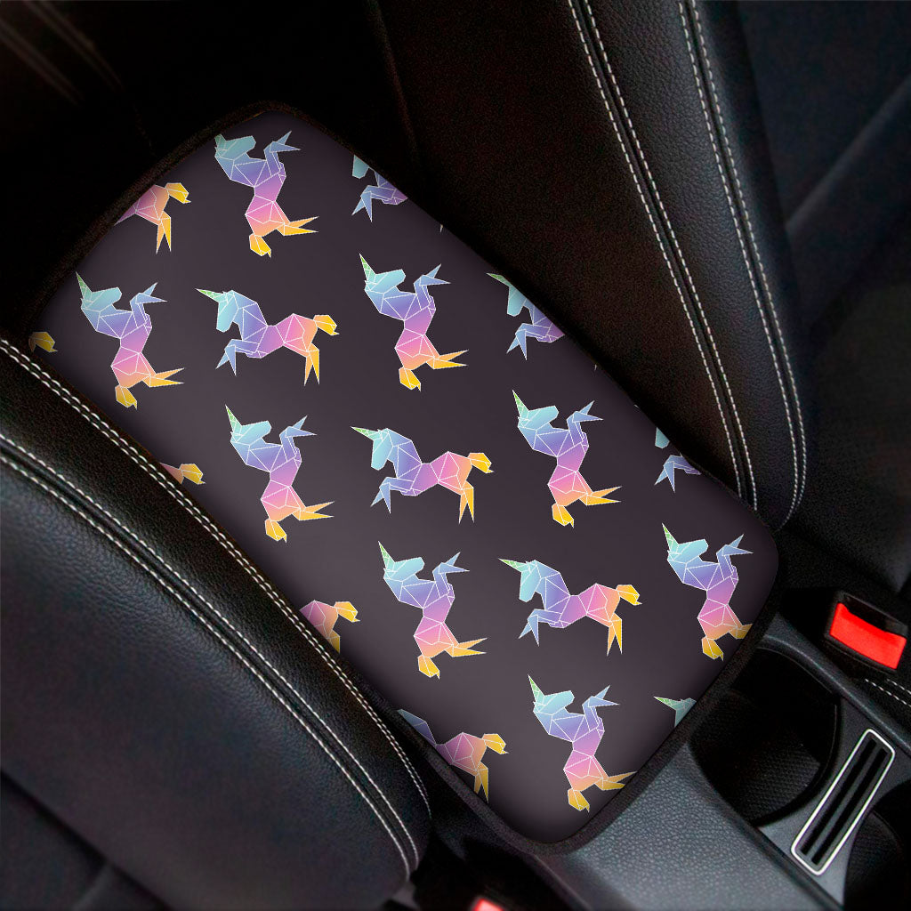 Rainbow Origami Unicorn Pattern Print Car Center Console Cover