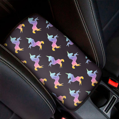 Rainbow Origami Unicorn Pattern Print Car Center Console Cover