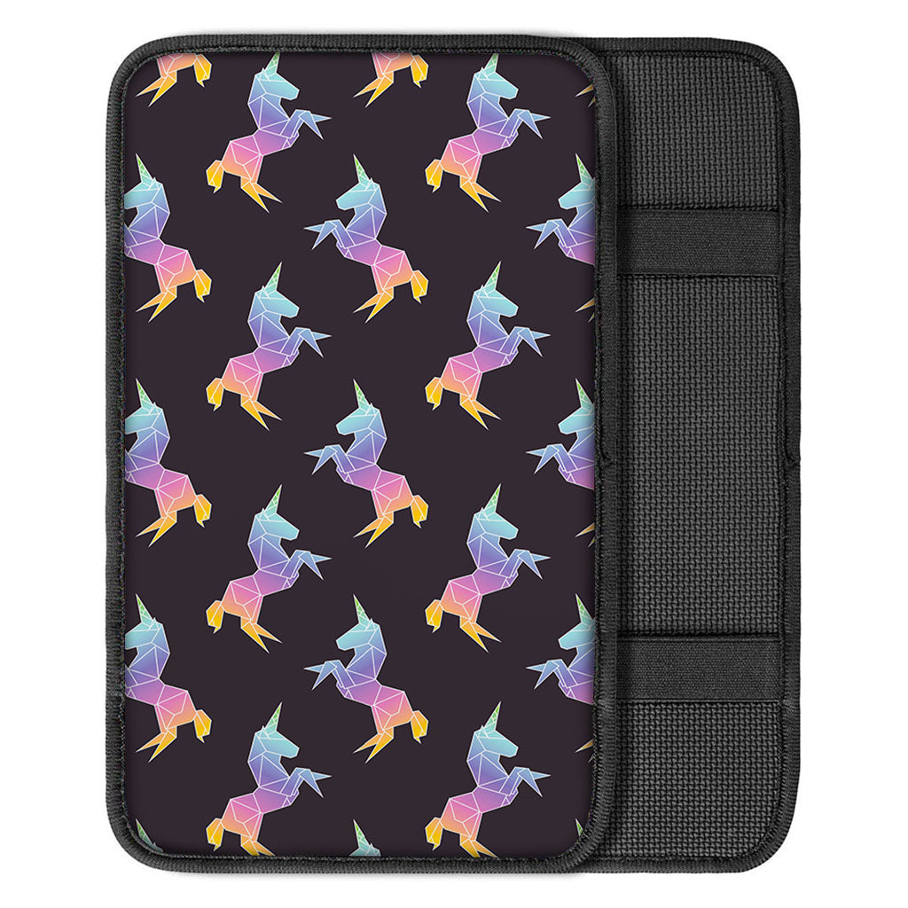 Rainbow Origami Unicorn Pattern Print Car Center Console Cover