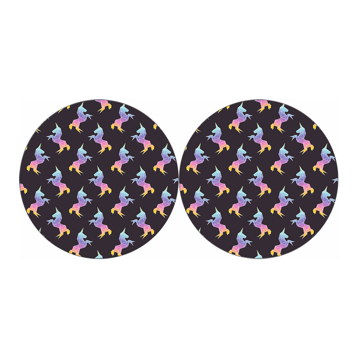 Rainbow Origami Unicorn Pattern Print Car Coasters