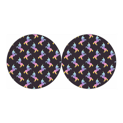 Rainbow Origami Unicorn Pattern Print Car Coasters