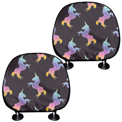 Rainbow Origami Unicorn Pattern Print Car Headrest Covers