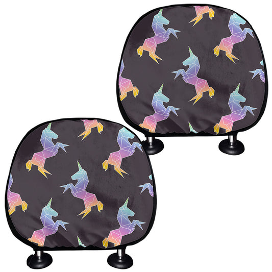 Rainbow Origami Unicorn Pattern Print Car Headrest Covers
