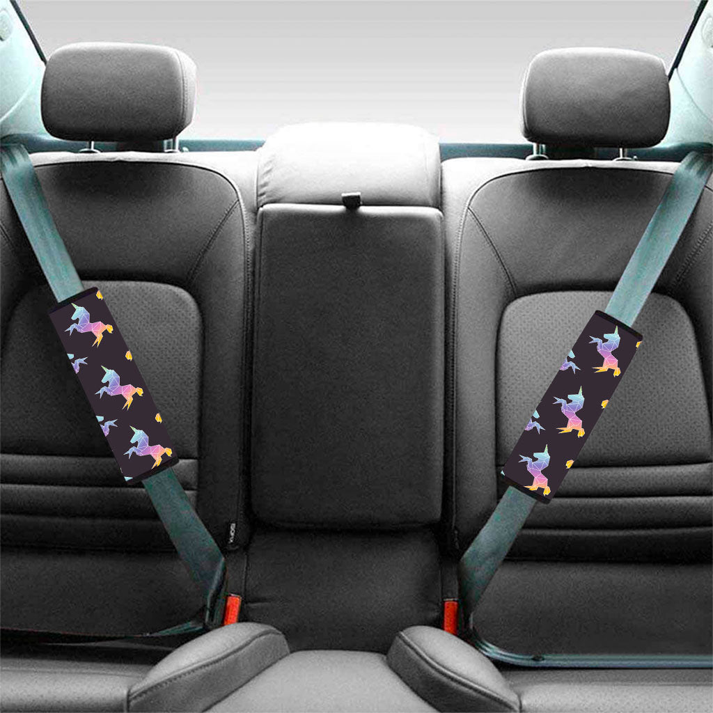 Rainbow Origami Unicorn Pattern Print Car Seat Belt Covers