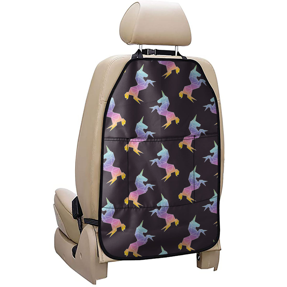 Rainbow Origami Unicorn Pattern Print Car Seat Organizers