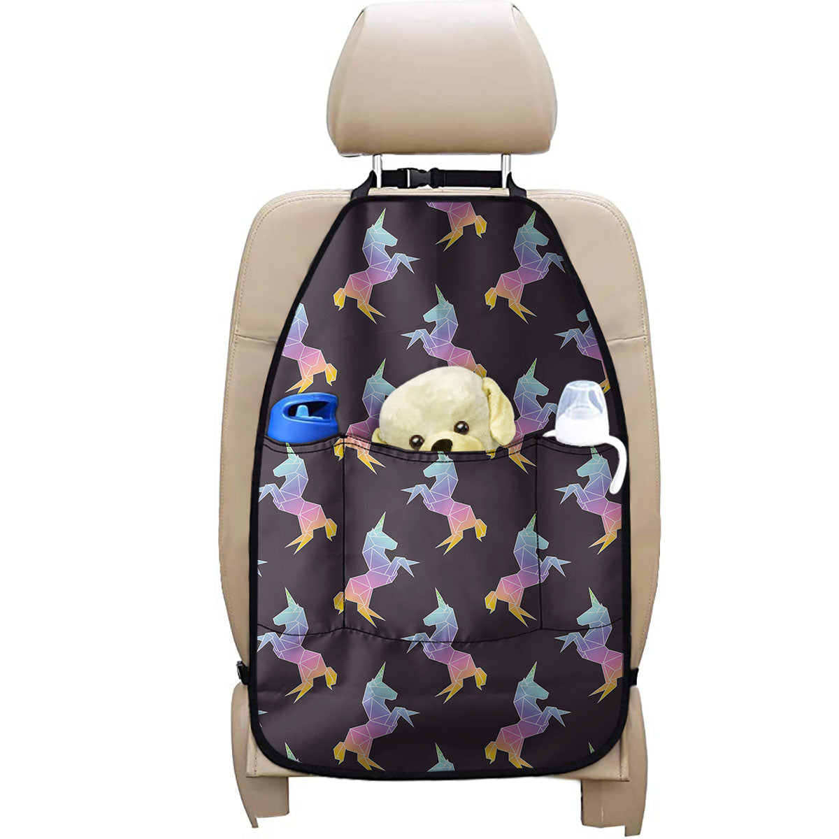 Rainbow Origami Unicorn Pattern Print Car Seat Organizers
