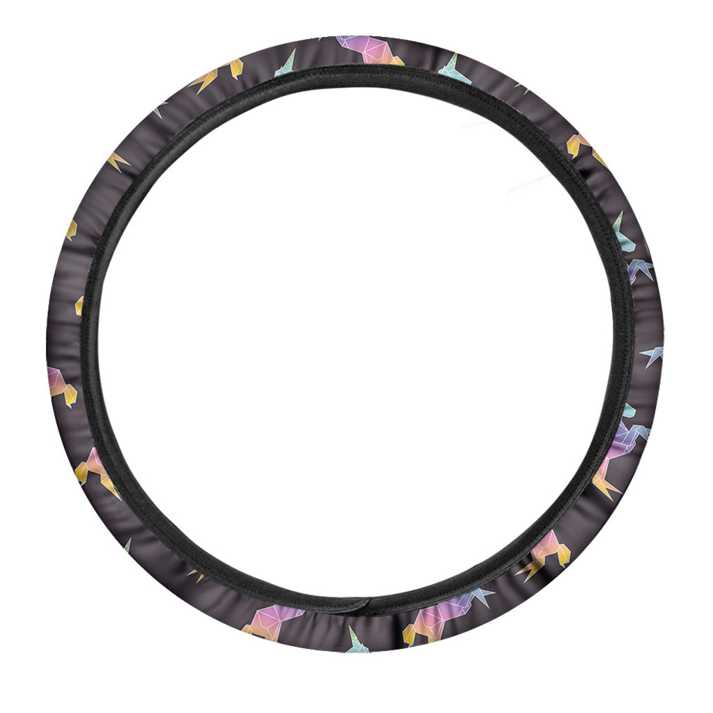 Rainbow Origami Unicorn Pattern Print Car Steering Wheel Cover