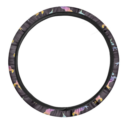 Rainbow Origami Unicorn Pattern Print Car Steering Wheel Cover