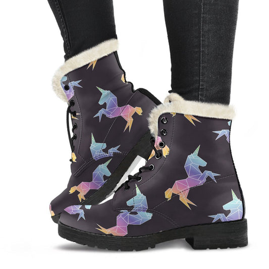 Rainbow Origami Unicorn Pattern Print Comfy Boots GearFrost