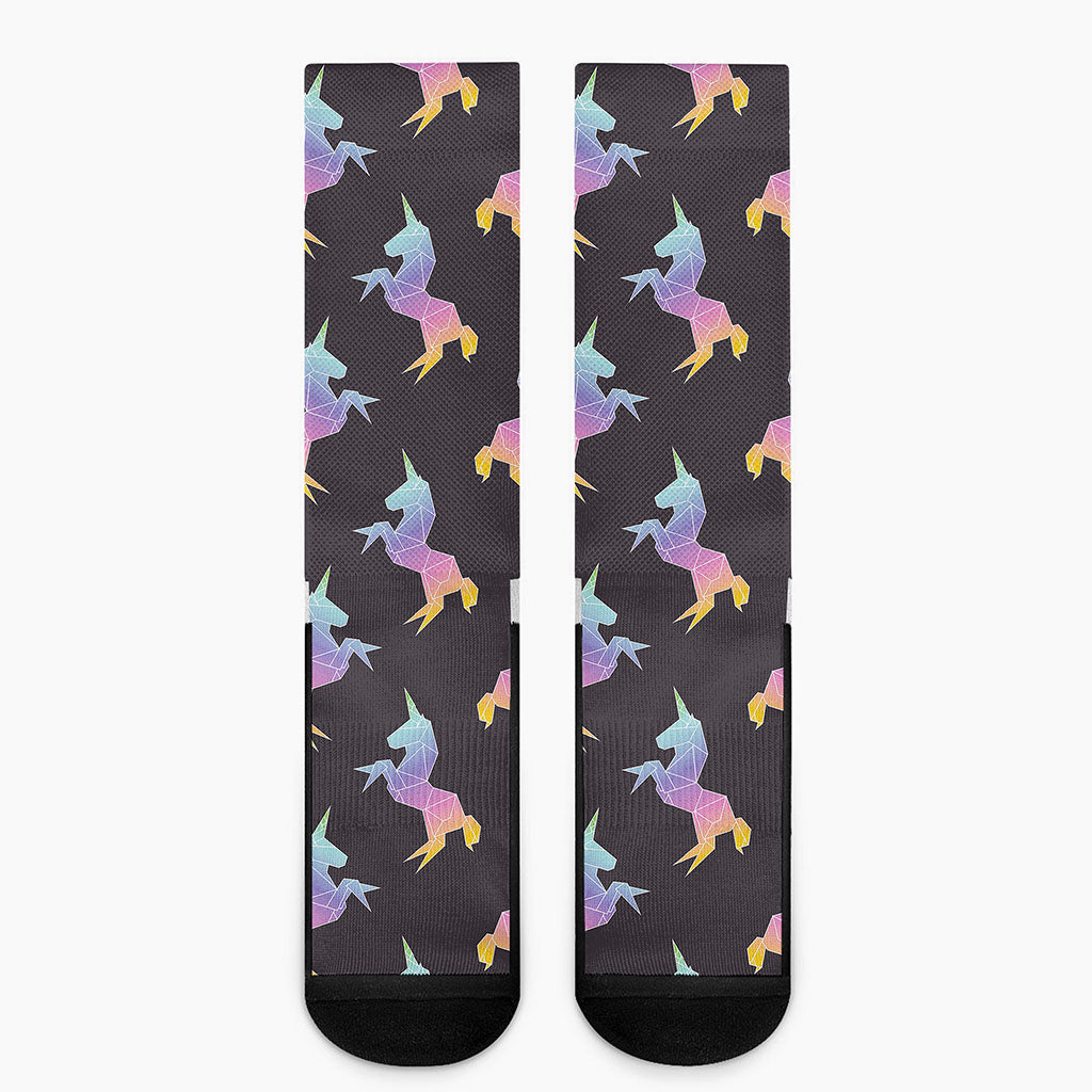 Rainbow Origami Unicorn Pattern Print Crew Socks