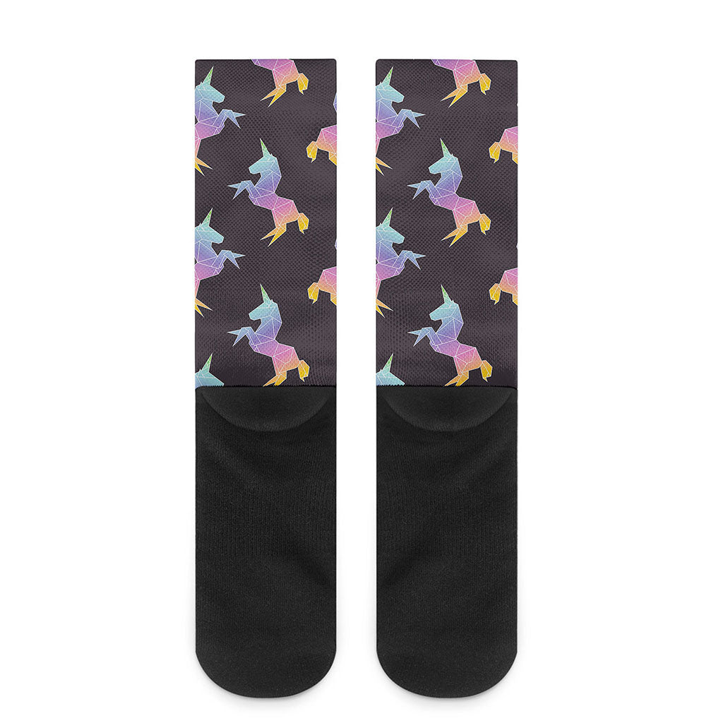 Rainbow Origami Unicorn Pattern Print Crew Socks
