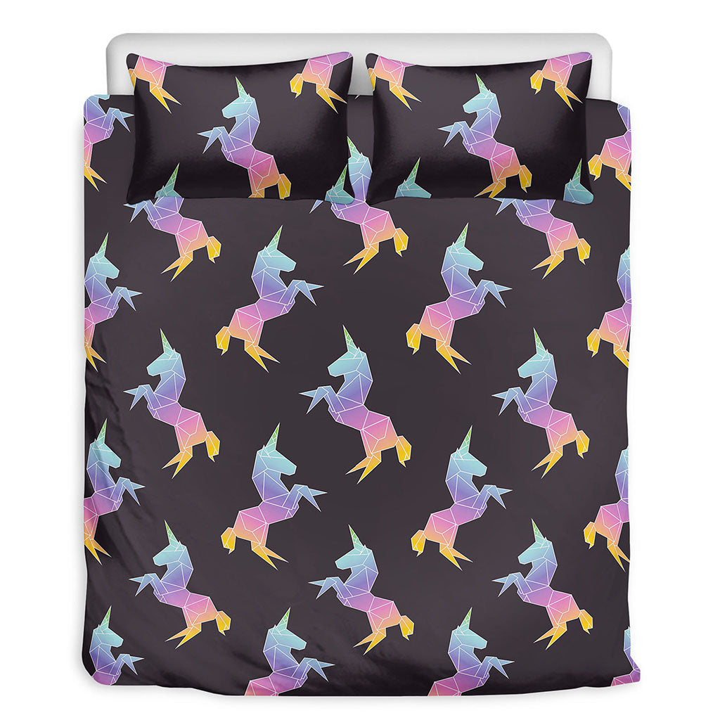 Rainbow Origami Unicorn Pattern Print Duvet Cover Bedding Set