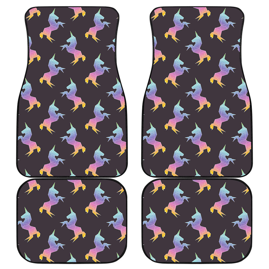 Rainbow Origami Unicorn Pattern Print Front and Back Car Floor Mats