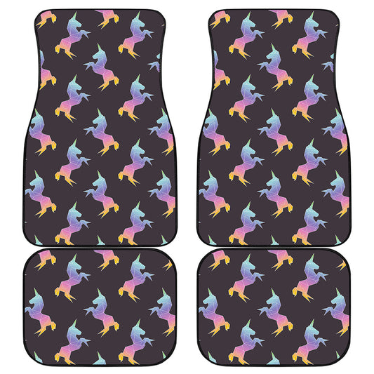 Rainbow Origami Unicorn Pattern Print Front and Back Car Floor Mats