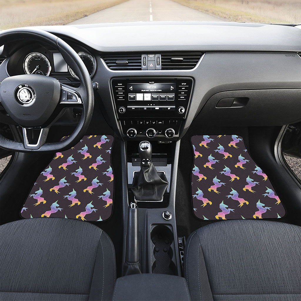 Rainbow Origami Unicorn Pattern Print Front and Back Car Floor Mats