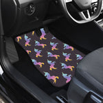 Rainbow Origami Unicorn Pattern Print Front and Back Car Floor Mats