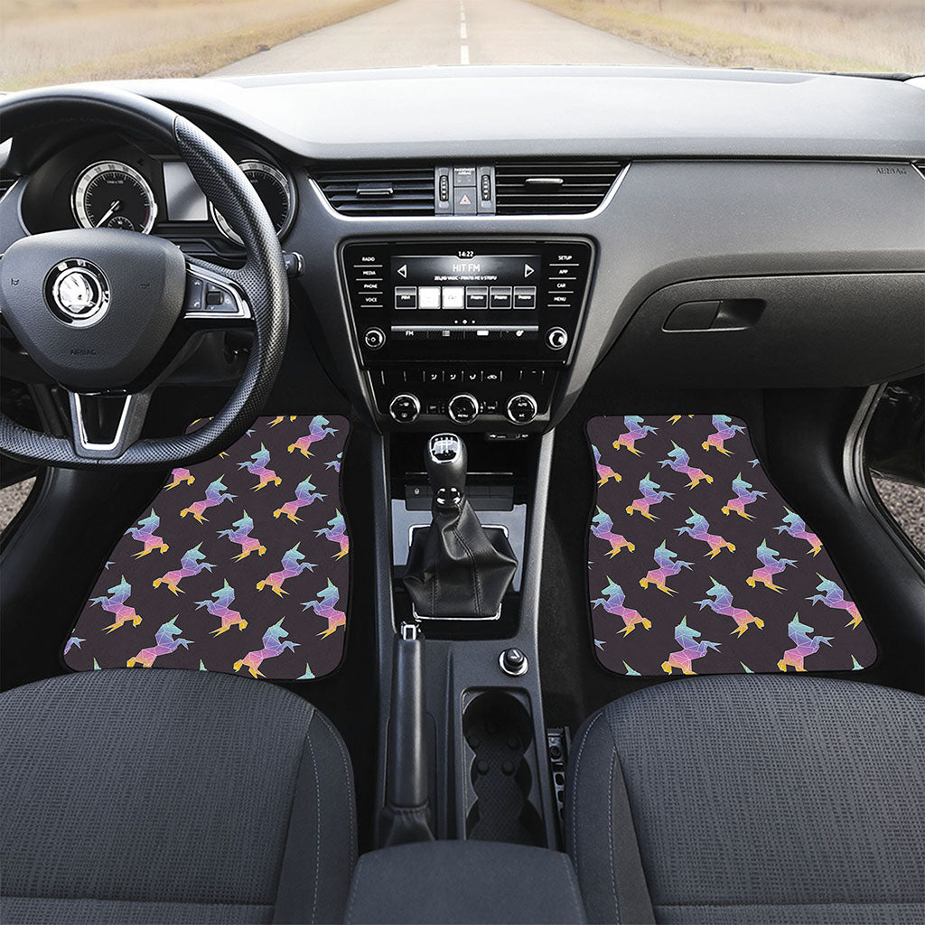 Rainbow Origami Unicorn Pattern Print Front Car Floor Mats