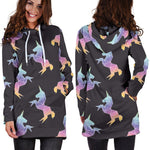 Rainbow Origami Unicorn Pattern Print Hoodie Dress GearFrost