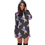 Rainbow Origami Unicorn Pattern Print Hoodie Dress GearFrost