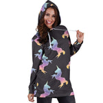 Rainbow Origami Unicorn Pattern Print Hoodie Dress GearFrost