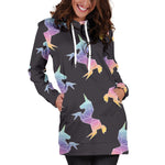 Rainbow Origami Unicorn Pattern Print Hoodie Dress GearFrost