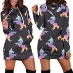 Rainbow Origami Unicorn Pattern Print Hoodie Dress GearFrost