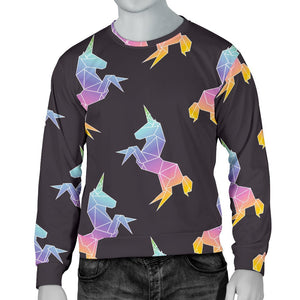 Rainbow Origami Unicorn Pattern Print Men's Crewneck Sweatshirt GearFrost
