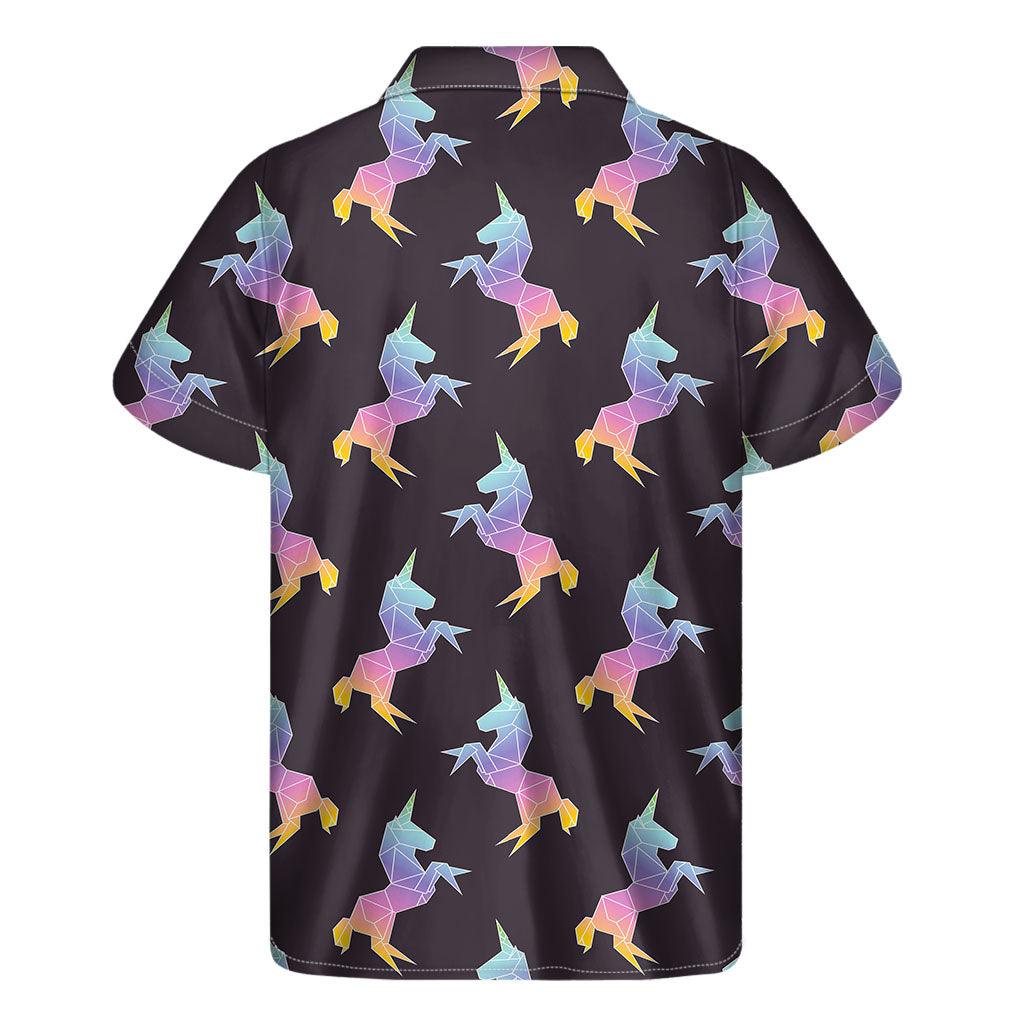 Rainbow Origami Unicorn Pattern Print Men's Short Sleeve Shirt