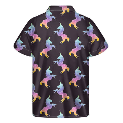 Rainbow Origami Unicorn Pattern Print Men's Short Sleeve Shirt