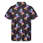 Rainbow Origami Unicorn Pattern Print Men's Short Sleeve Shirt