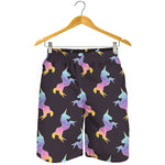 Rainbow Origami Unicorn Pattern Print Men's Shorts