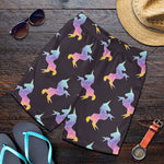Rainbow Origami Unicorn Pattern Print Men's Shorts