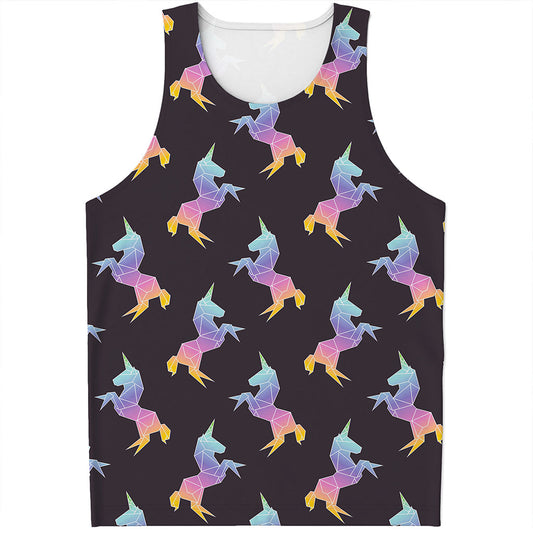 Rainbow Origami Unicorn Pattern Print Men's Tank Top