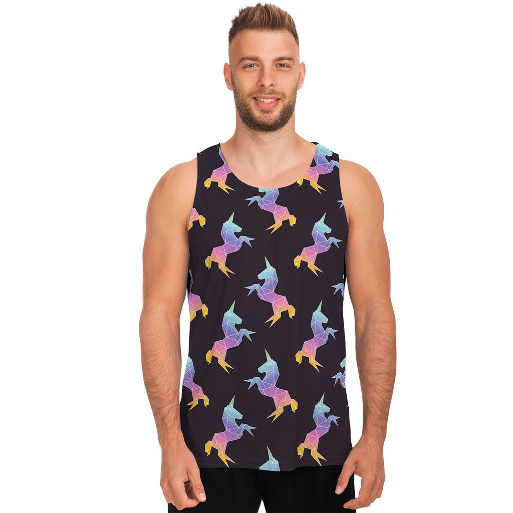 Rainbow Origami Unicorn Pattern Print Men's Tank Top