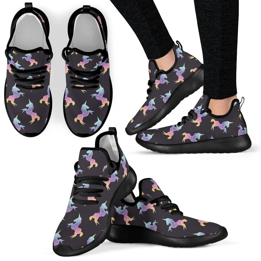 Rainbow Origami Unicorn Pattern Print Mesh Knit Shoes GearFrost