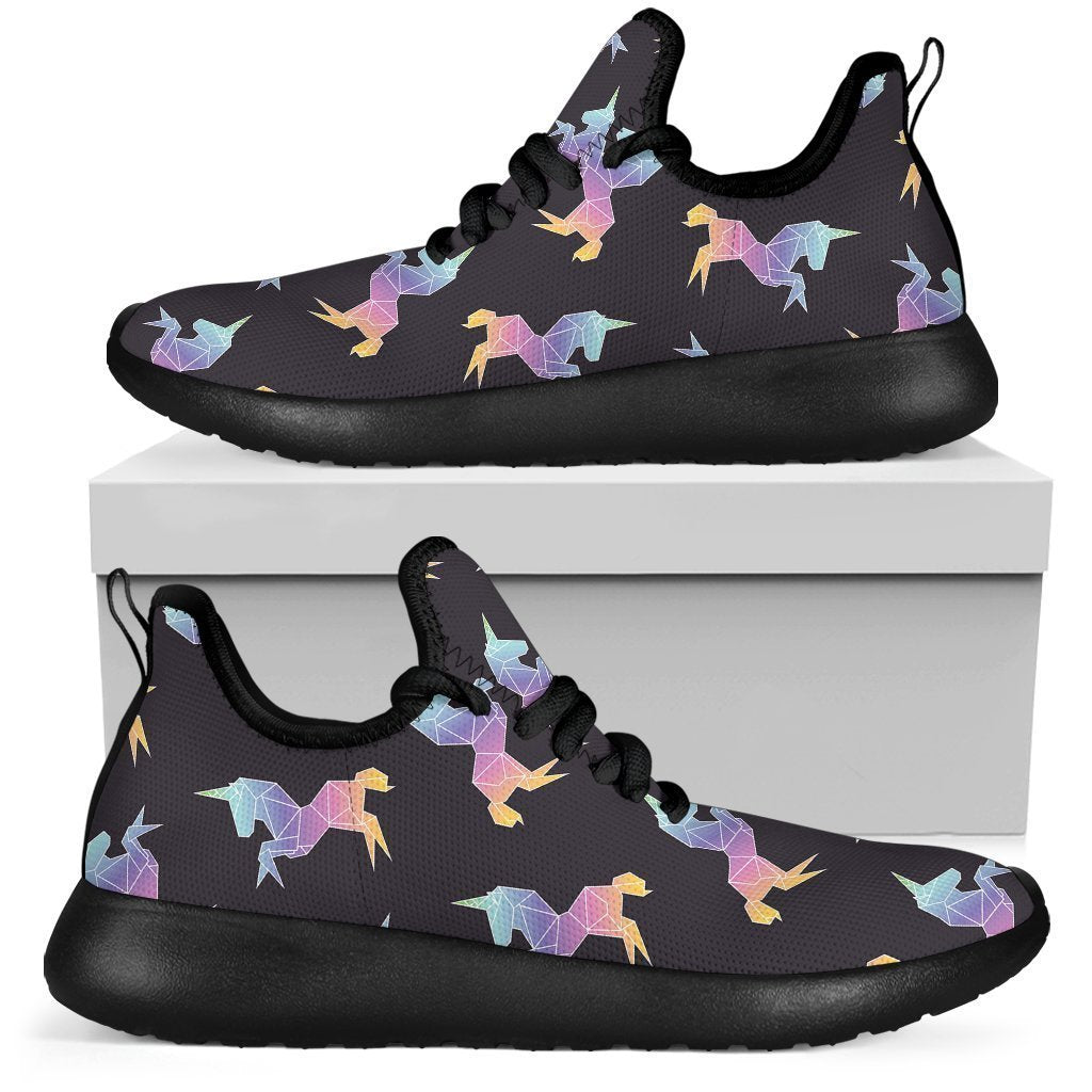 Rainbow Origami Unicorn Pattern Print Mesh Knit Shoes GearFrost
