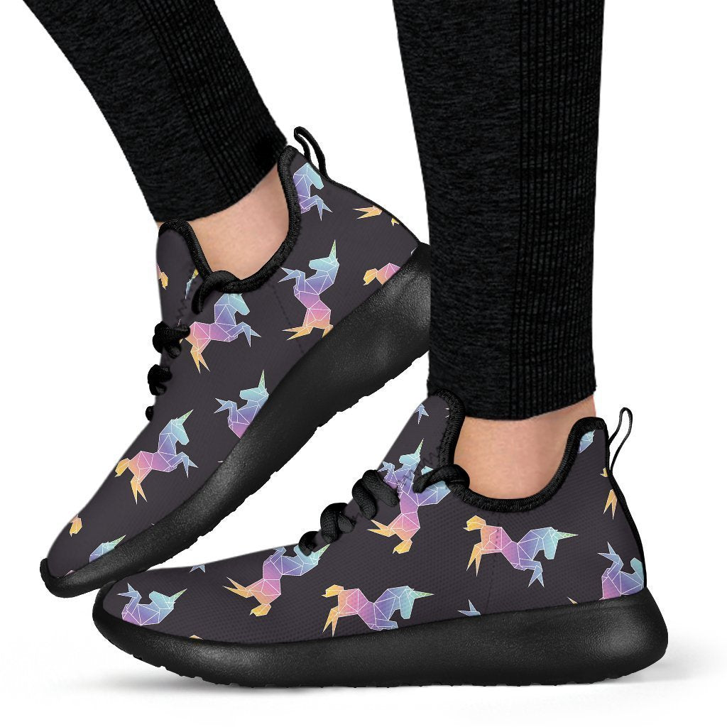 Rainbow Origami Unicorn Pattern Print Mesh Knit Shoes GearFrost