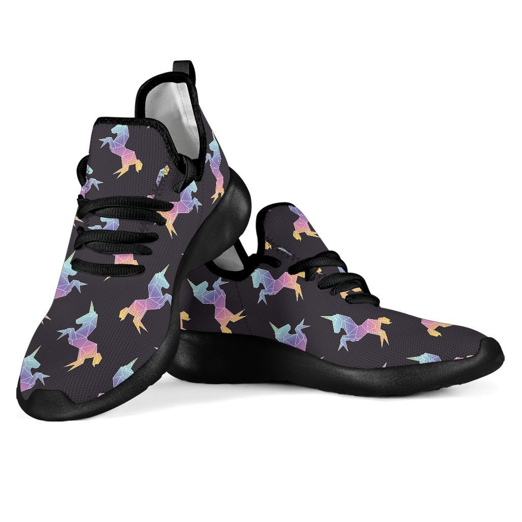 Rainbow Origami Unicorn Pattern Print Mesh Knit Shoes GearFrost