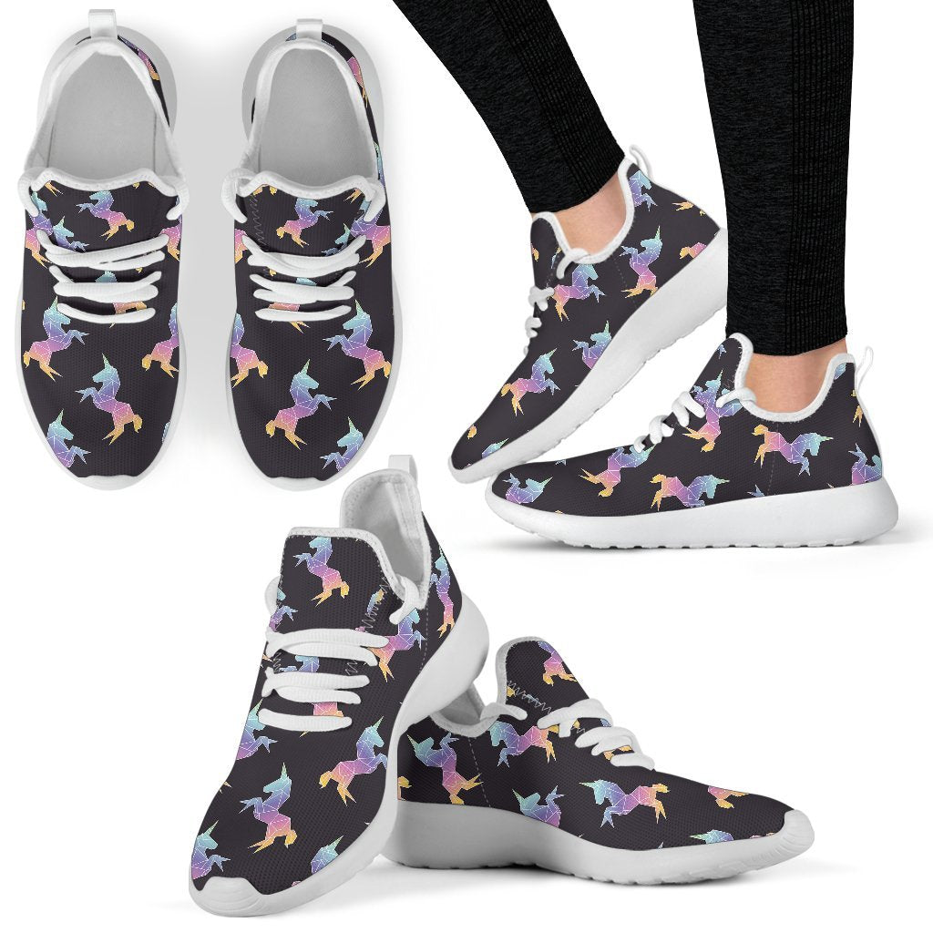 Rainbow Origami Unicorn Pattern Print Mesh Knit Shoes GearFrost