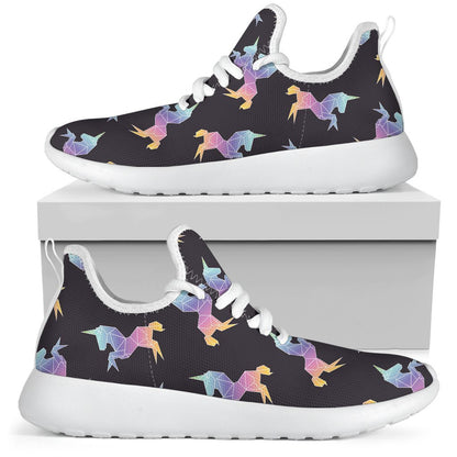 Rainbow Origami Unicorn Pattern Print Mesh Knit Shoes GearFrost