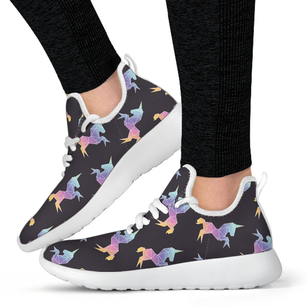 Rainbow Origami Unicorn Pattern Print Mesh Knit Shoes GearFrost