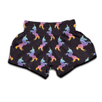 Rainbow Origami Unicorn Pattern Print Muay Thai Boxing Shorts