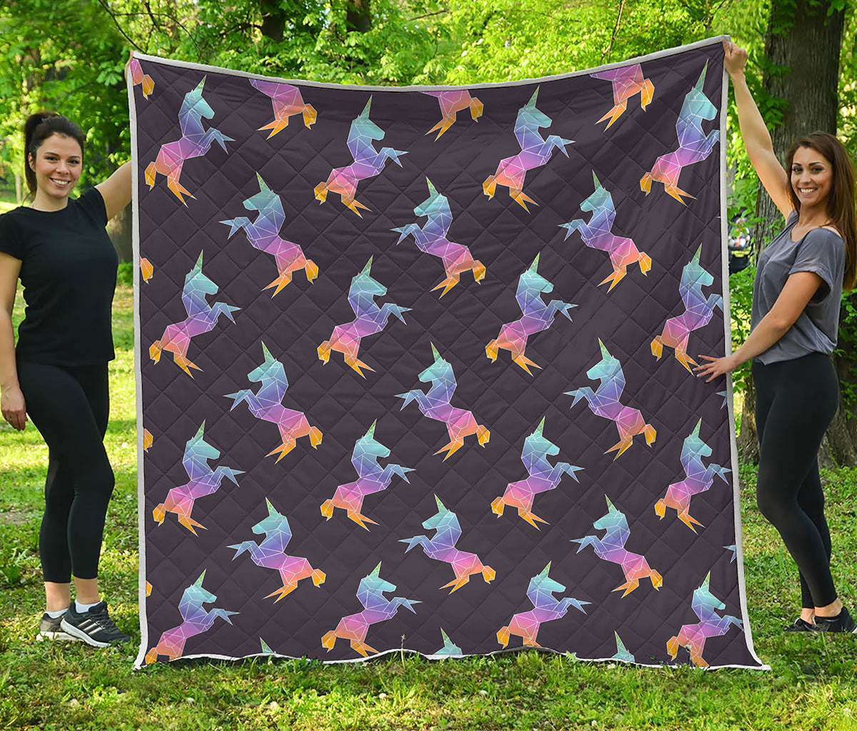 Rainbow Origami Unicorn Pattern Print Quilt