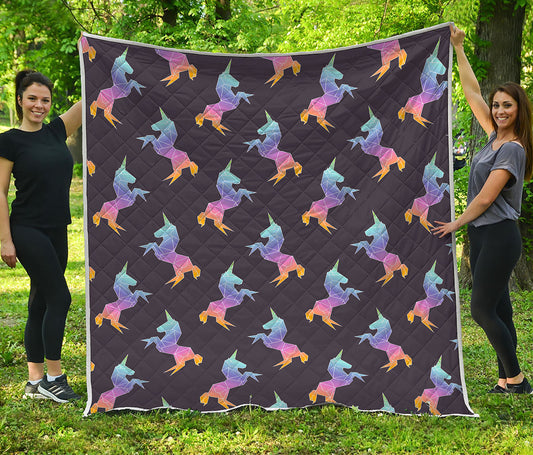 Rainbow Origami Unicorn Pattern Print Quilt