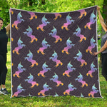 Rainbow Origami Unicorn Pattern Print Quilt