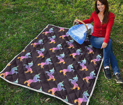 Rainbow Origami Unicorn Pattern Print Quilt