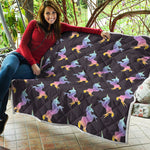 Rainbow Origami Unicorn Pattern Print Quilt